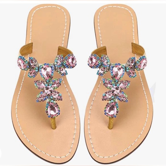 NEW Boutique Bohemian Sandals with Rhinestones and jewel detail - Picture 4 of 5